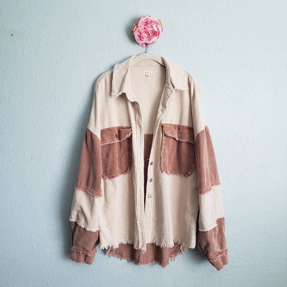 POL Corduroy Cream and Brown Oversized Jacket